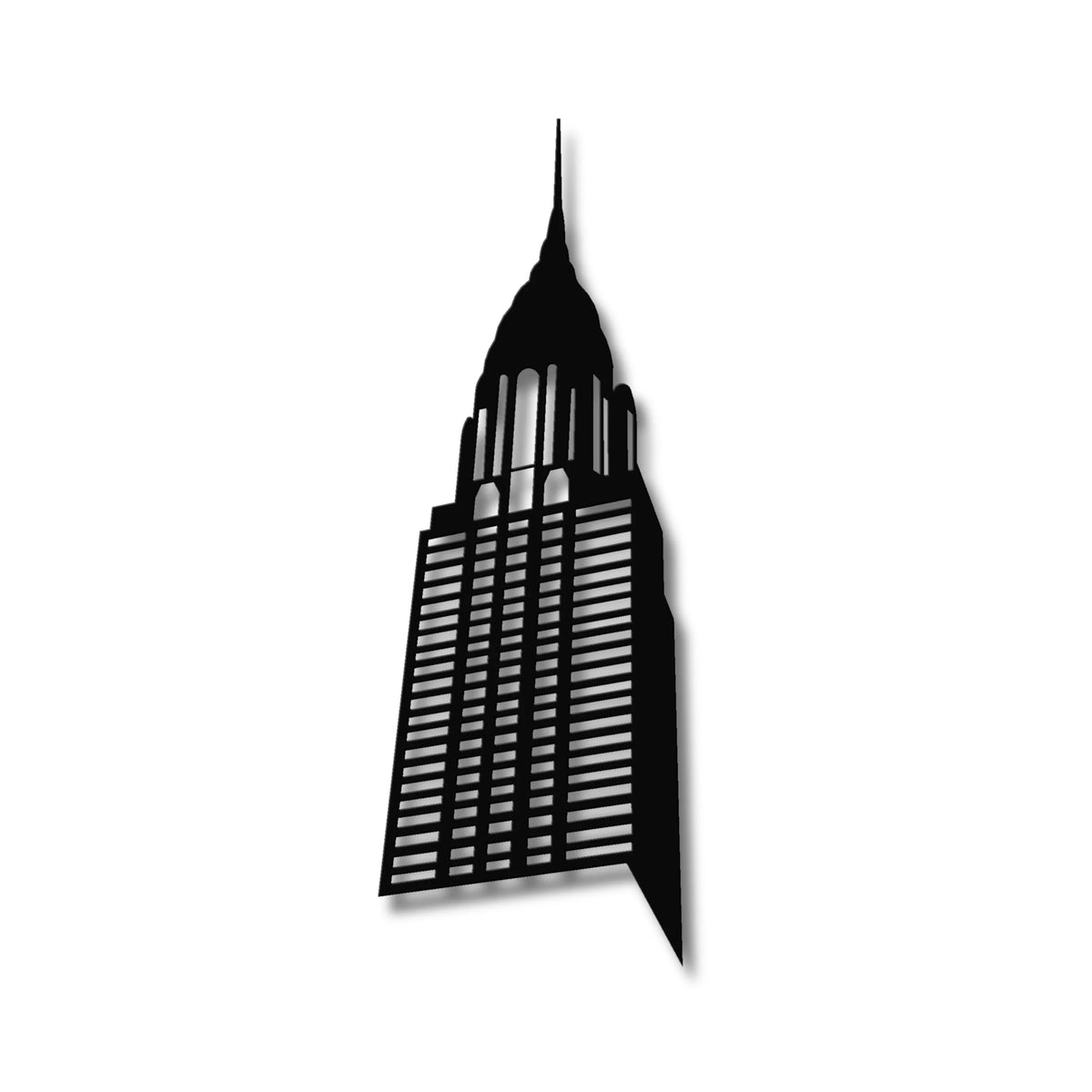Czarna metalowa sylwetka Chrysler Building, elegancka ozdoba na ścianę w stylu loft.