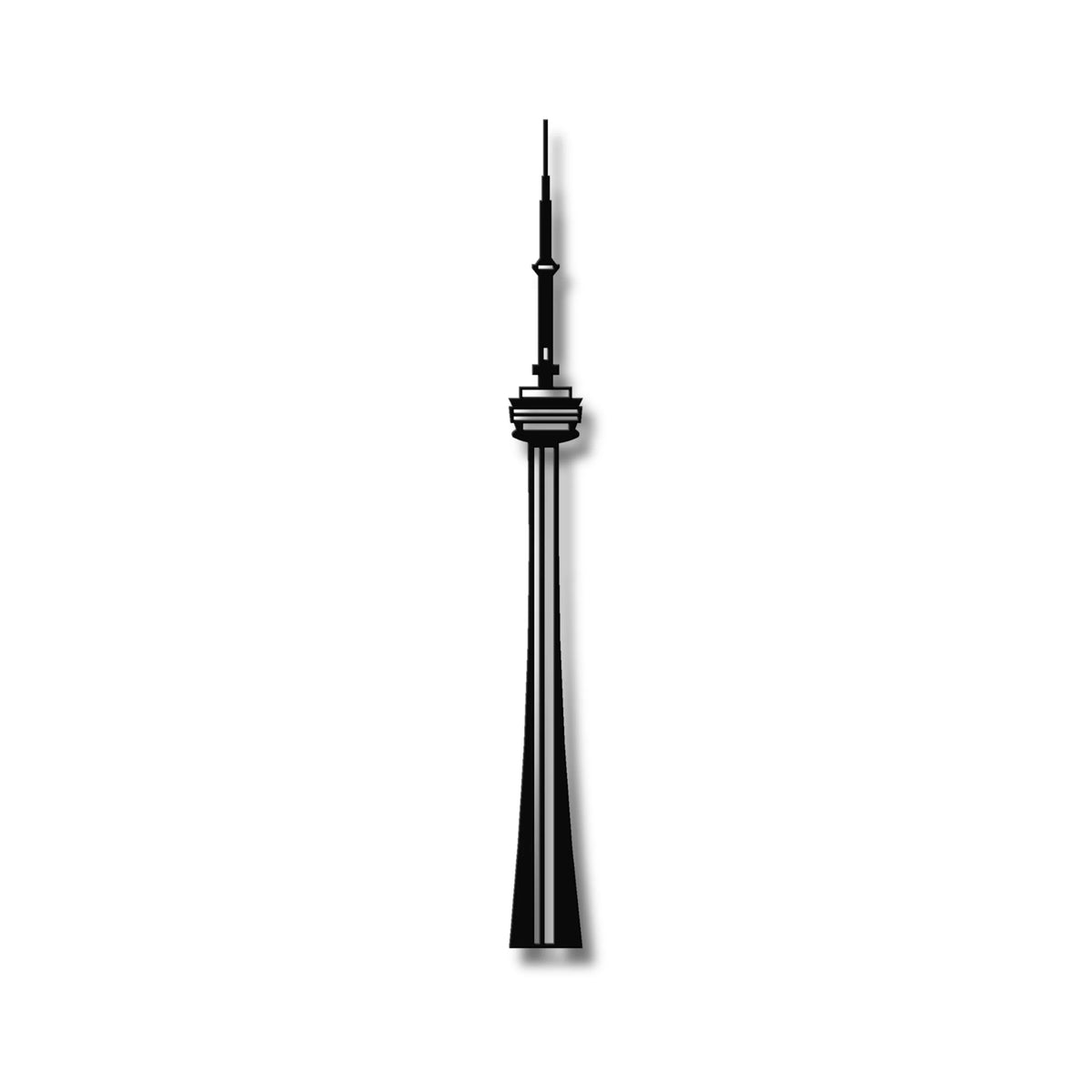 Czarna, metalowa sylwetka CN Tower Toronto jako elegancka ozdoba na ścianę.