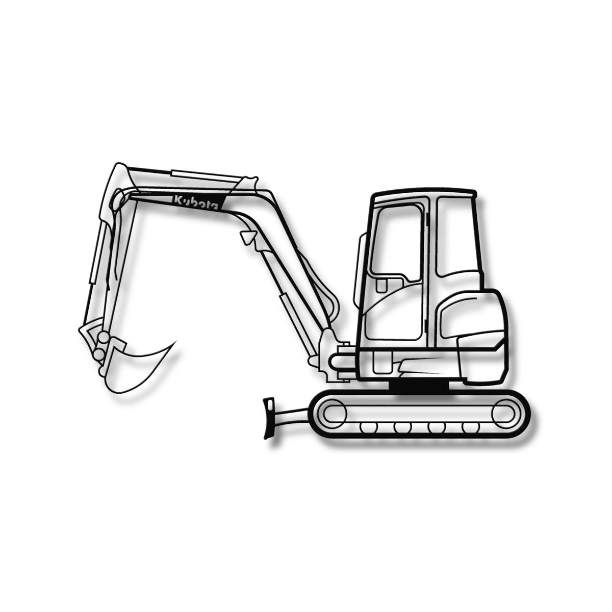 Koparka Kubota – metalowa sylwetka 3D, idealna ozdoba na ścianę do loftowego wnętrza.