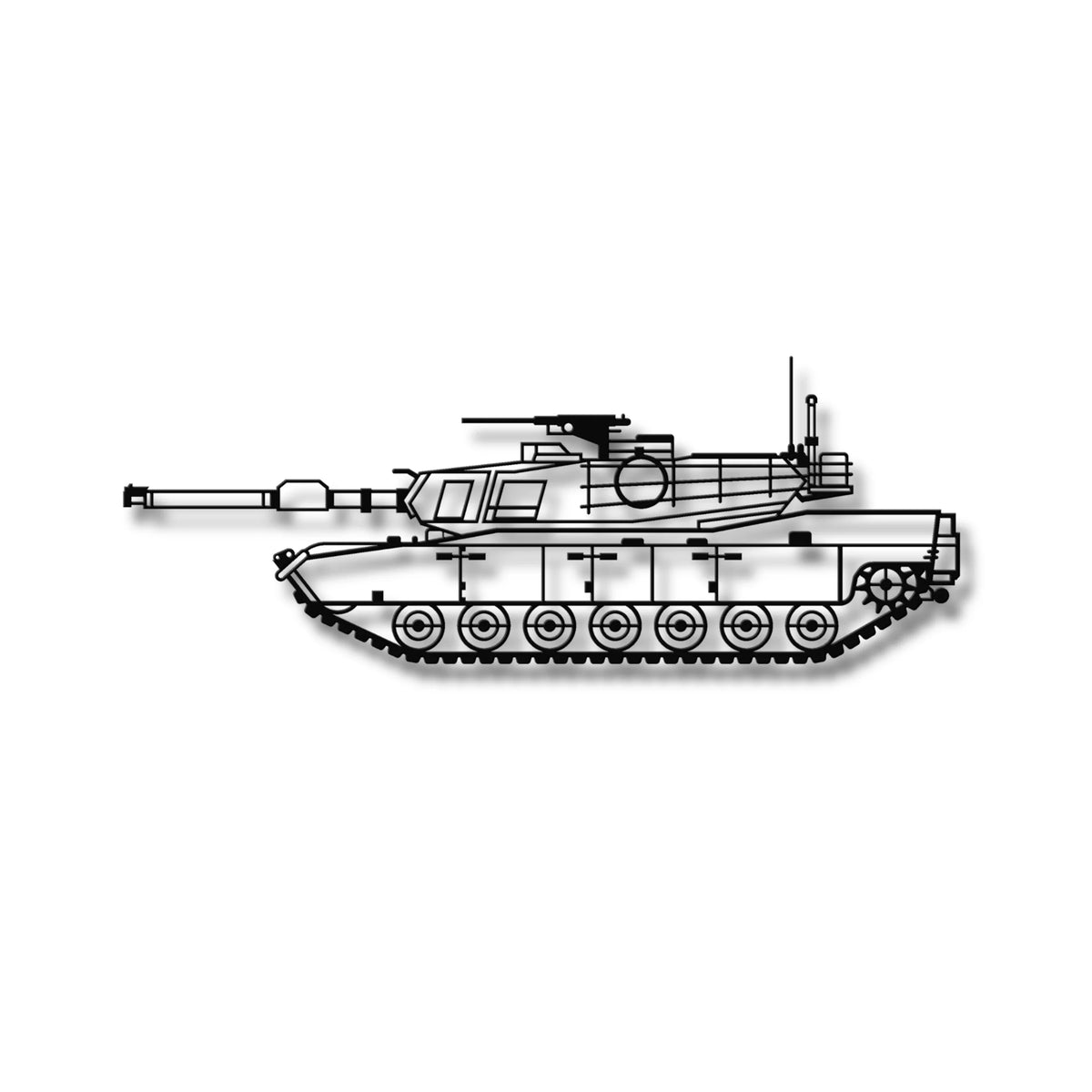 Metalowa sylwetka czołgu M1 Abrams jako luksusowa ozdoba na ścianę.