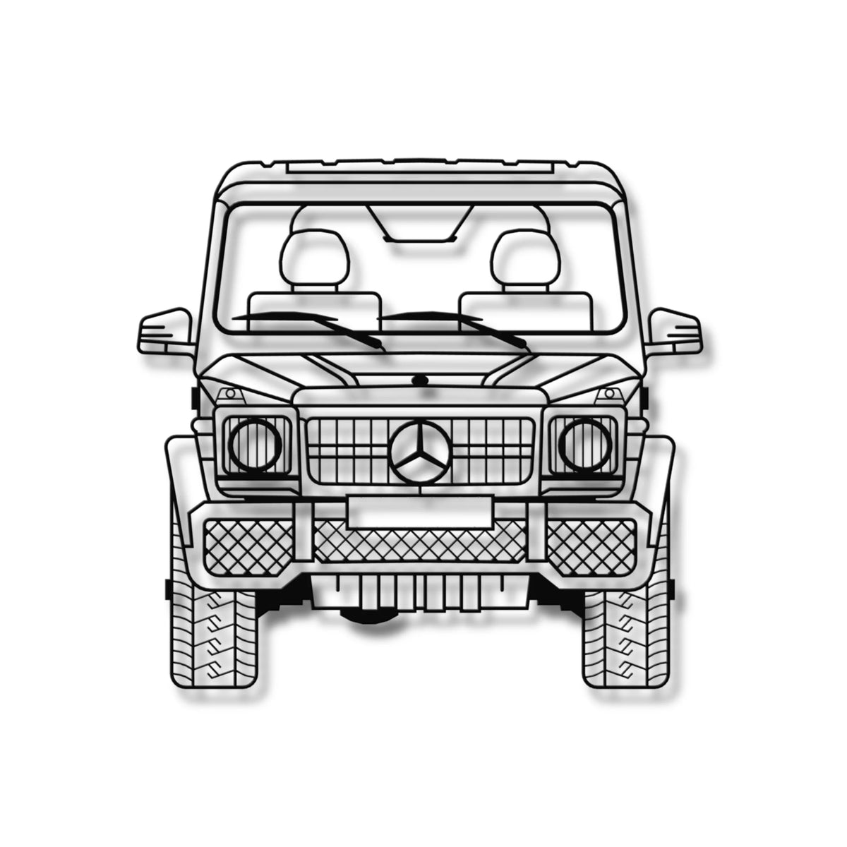 Metalowa sylwetka Mercedes-Benz G-Klasa – luksusowa ozdoba na ścianę w stylu loftowym.