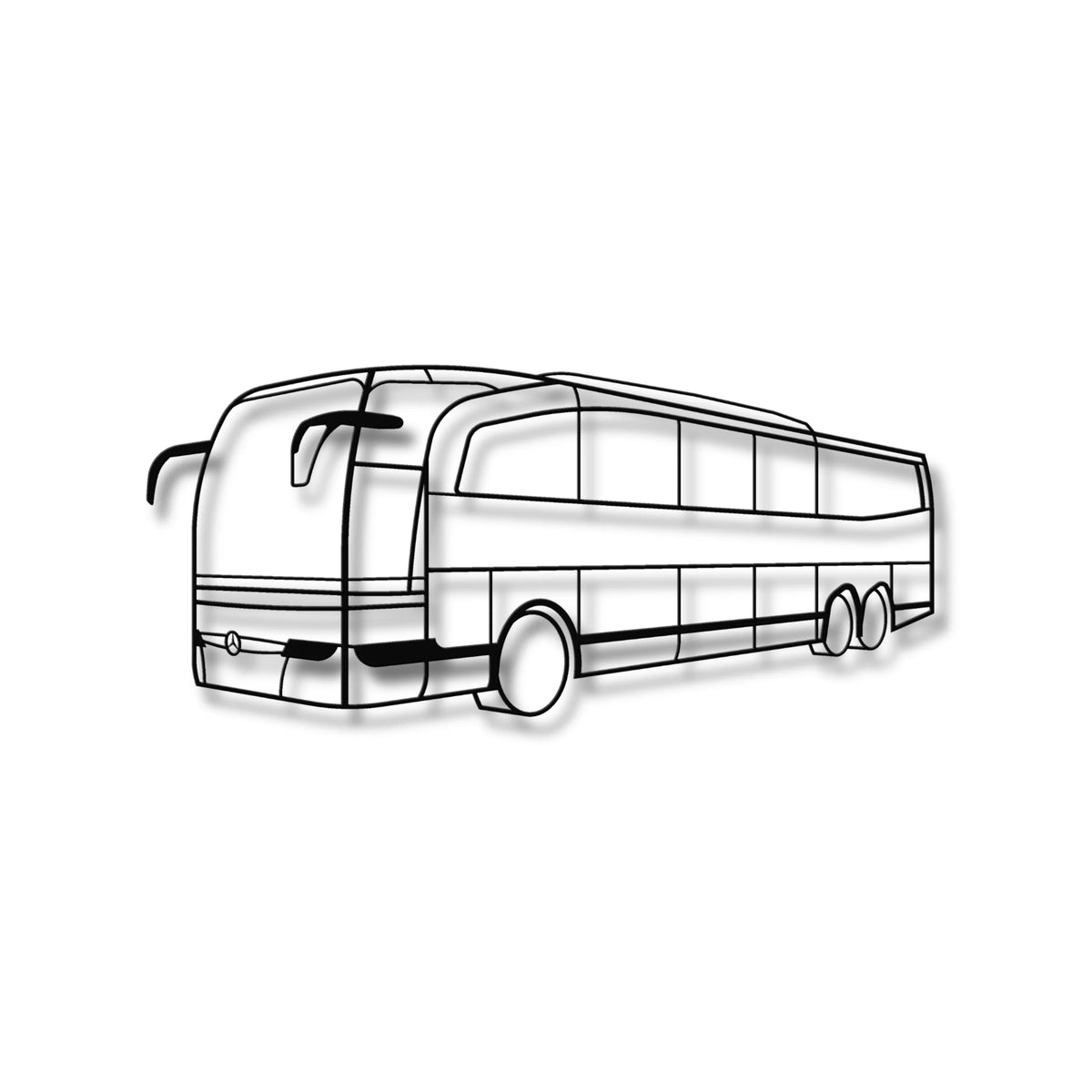 Czarna metalowa dekoracja ścienna Mercedes-Benz O580 Travego, luksusowy design.
