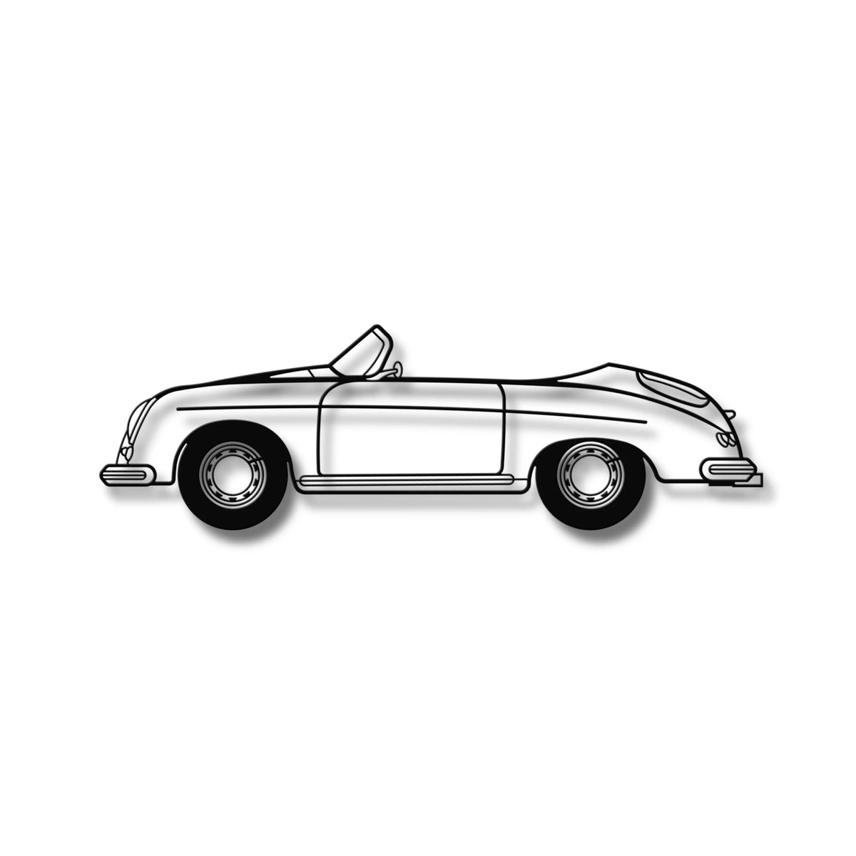 Stylowa metalowa sylwetka Porsche 356 Speedster, idealna ozdoba na ścianę.