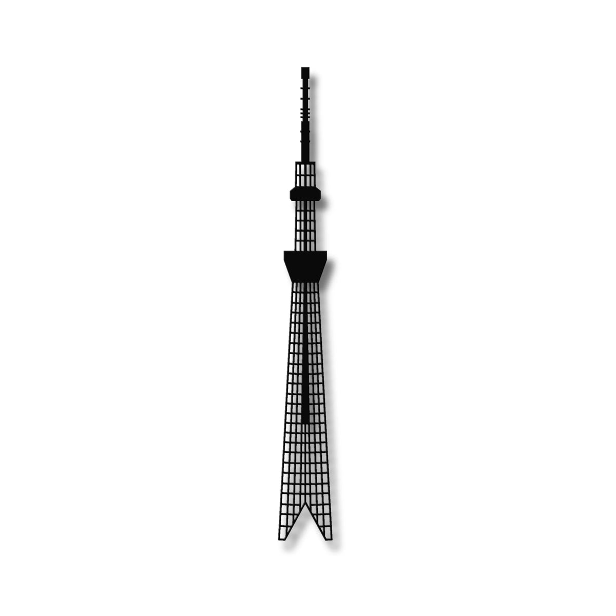Czarna metalowa sylwetka Tokyo Skytree jako elegancka ozdoba na ścianę.
