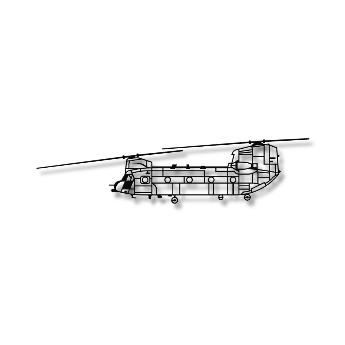Czarna metalowa dekoracja ścienna 3D Boeing CH-47 Chinook – ozdoba na ścianę w stylu loft.