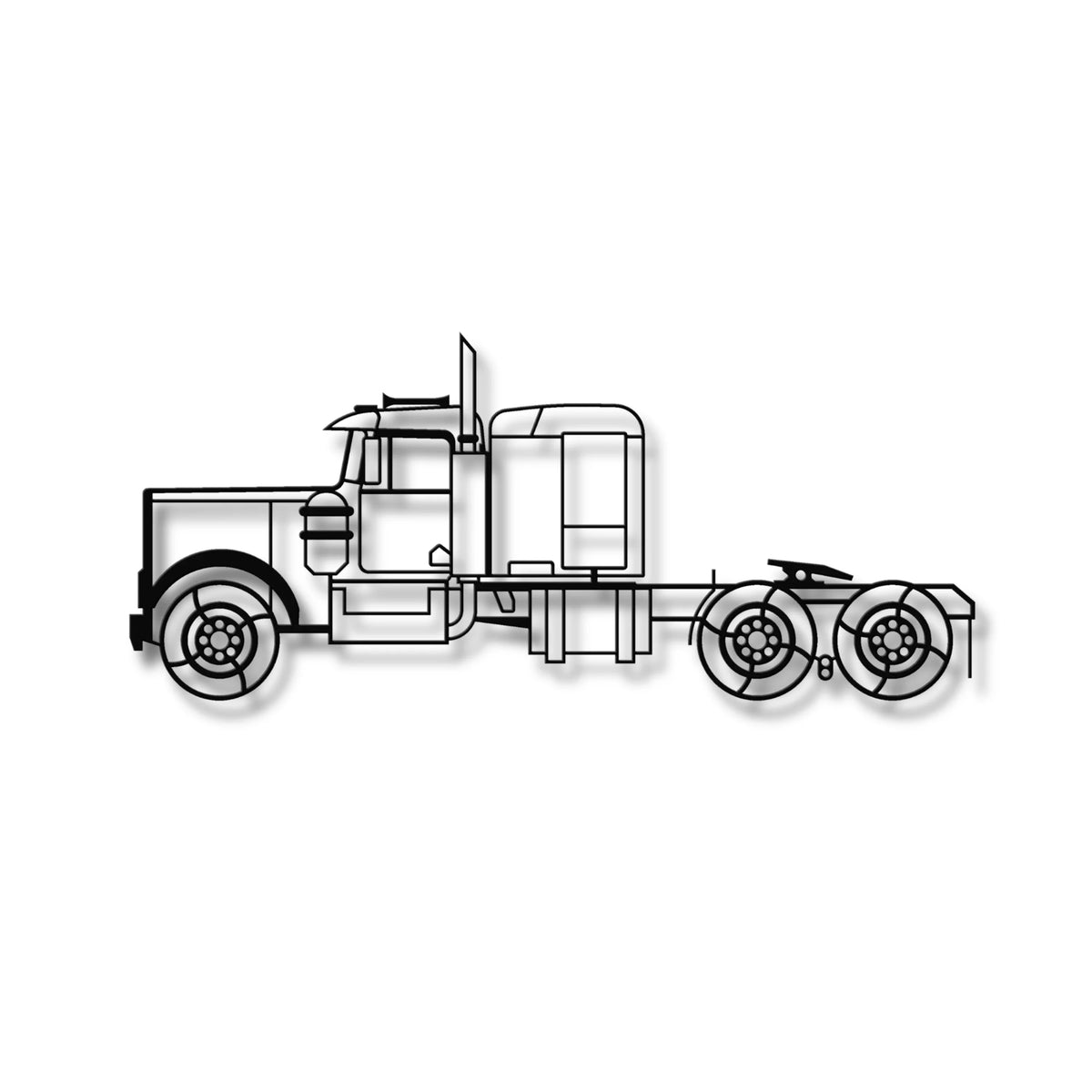 Czarna metalowa dekoracja ścienna 3D Kenworth W900A, idealna ozdoba na ścianę.