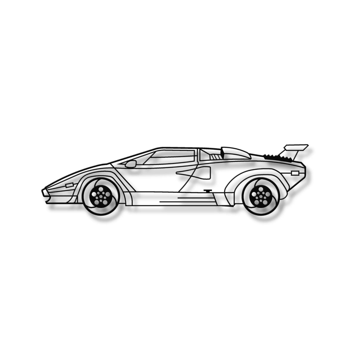 Metalowa sylwetka Lamborghini Countach jako ozdoba na ścianę w loftowym stylu.