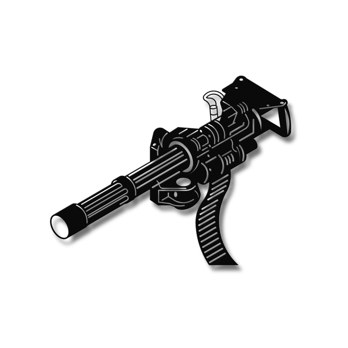 Czarna metalowa dekoracja ścienna 3D M134 Minigun, ozdoba na ścianę dla pasjonatów broni.