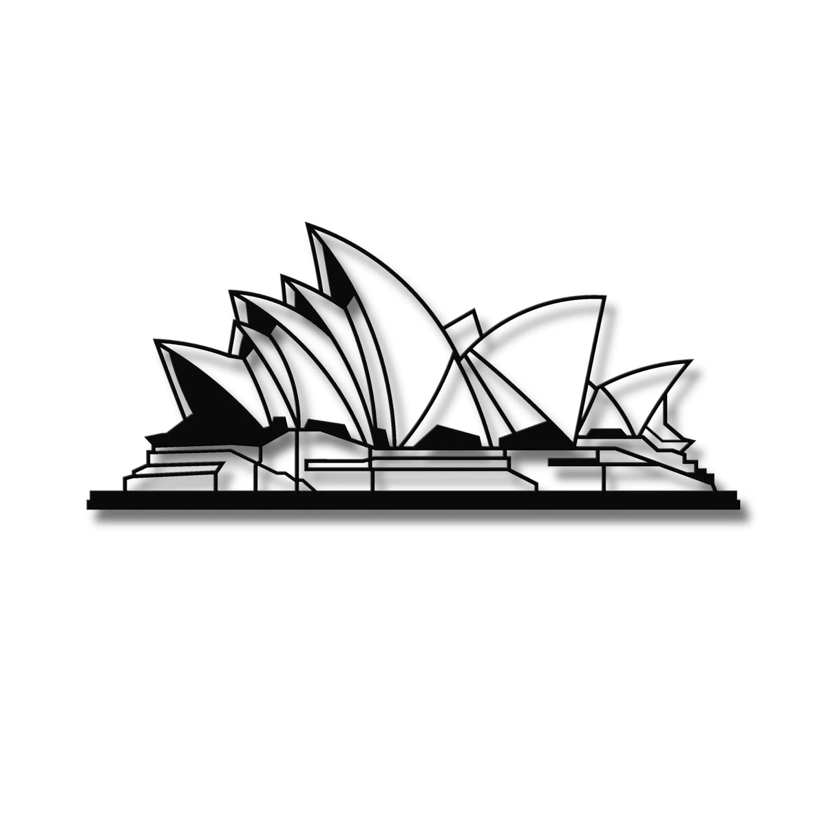 Czarna metalowa sylwetka Opera w Sydney jako ozdoba na ścianę w loftowym stylu.