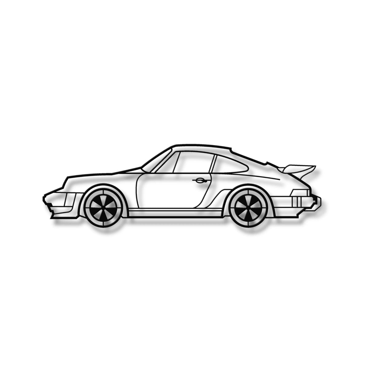 Czarne metalowe dekoracje ścienne 3D Porsche 911 Turbo w luksusowym designie.