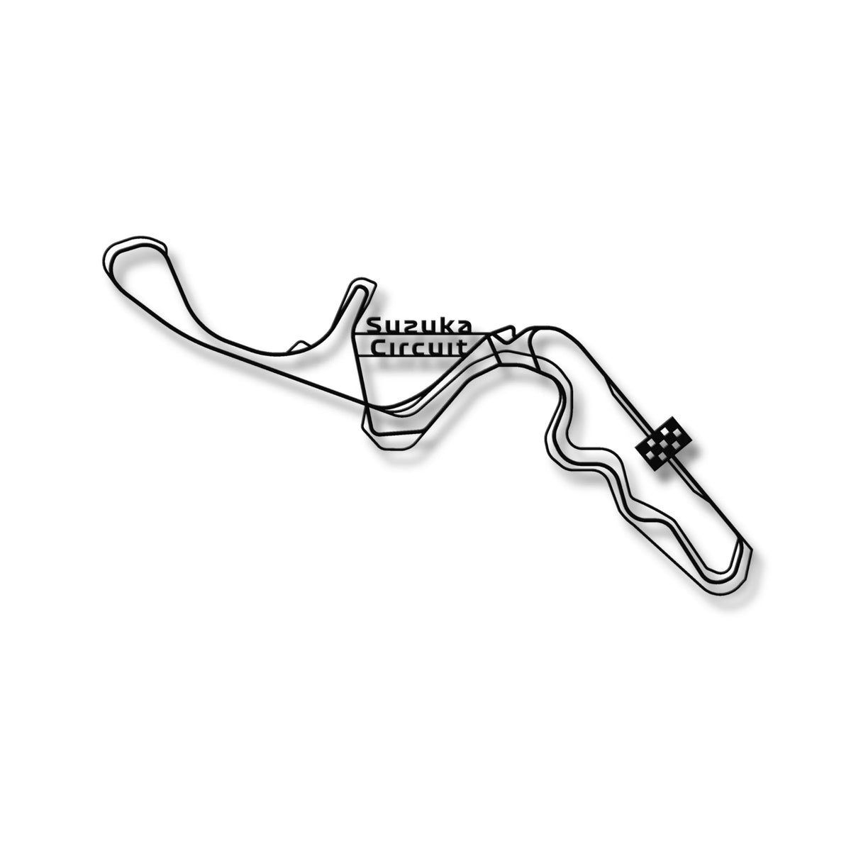 Czarna metalowa sylwetka Suzuka Circuit, ozdoba na ścianę w loftowym stylu.