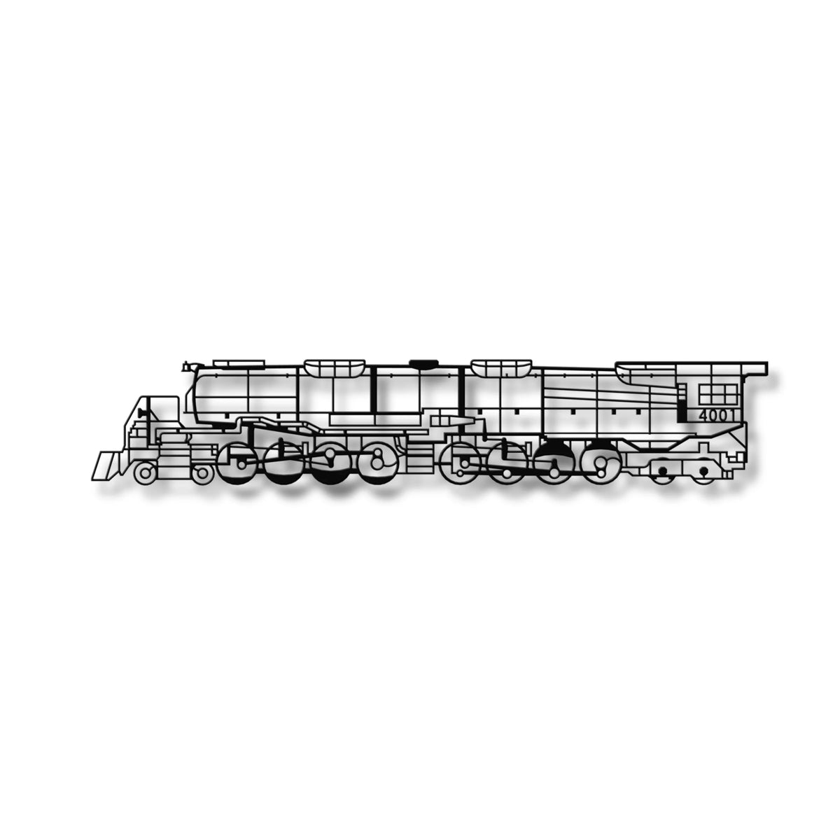 Metalowa sylwetka Union Pacific Big Boy – elegancka ozdoba na ścianę w stylu loft.