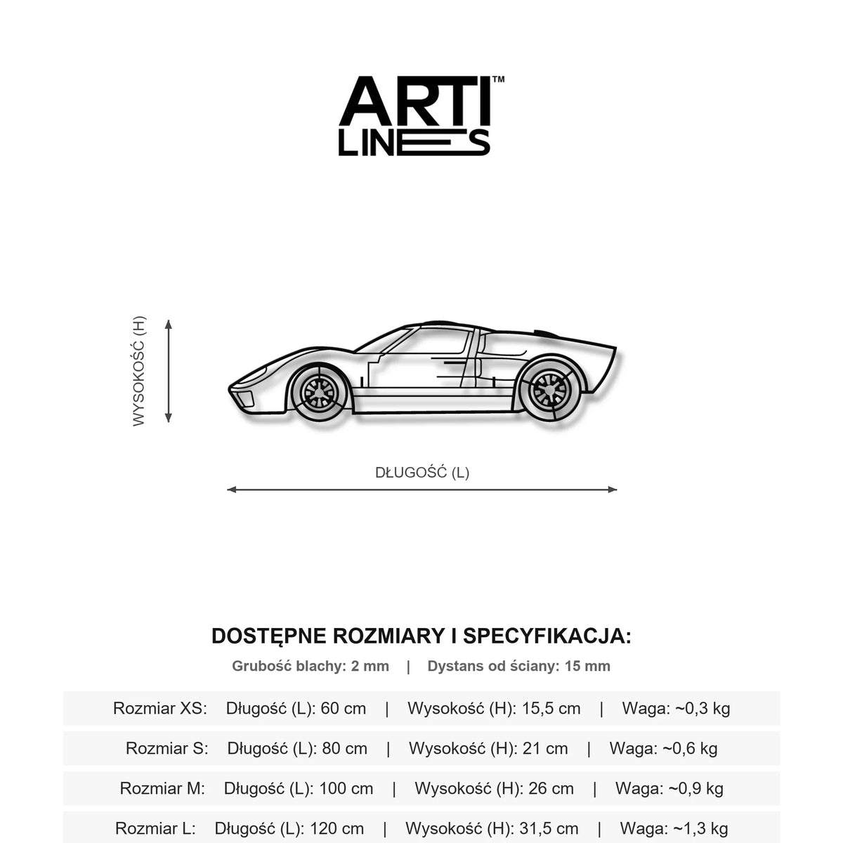 Wymiary: Ford GT40 Mk II – Legendarny pogromca z Le Mans 1966, stalowa dekoracja ścienna